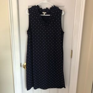 Talbots L navy blue with white polka dot dress NWT